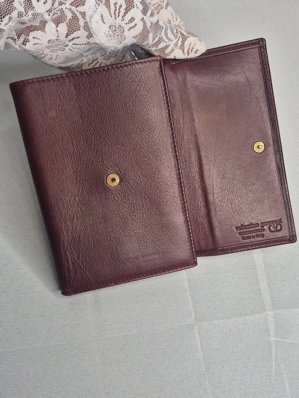 Valentino Garavani Burgundy Folded Leather Wallet NWOT